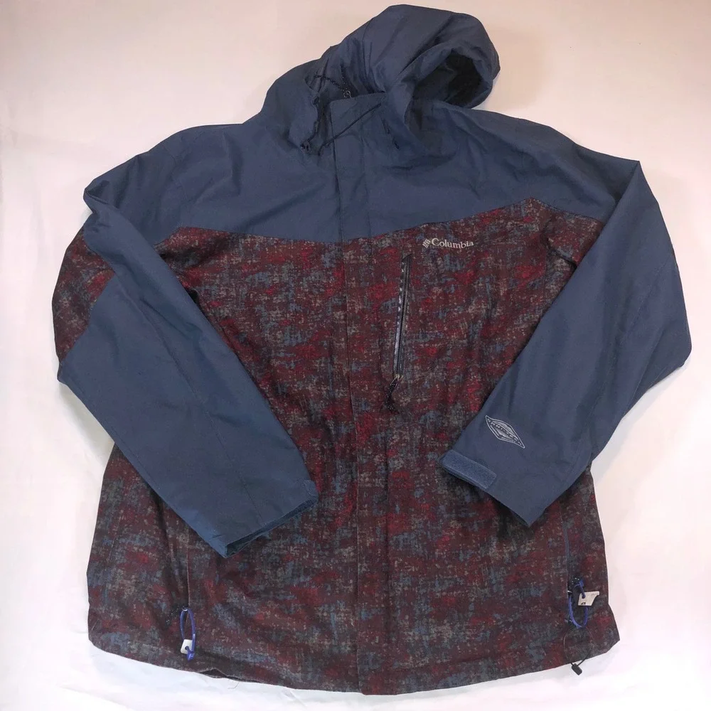 Columbia Interchange Omni-Tech Hooded Jacket Mens XL Red Blue Digital Camo Shell